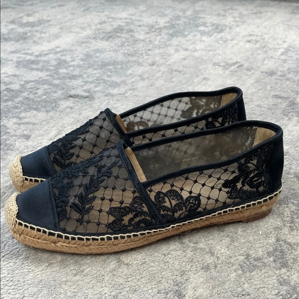 New L’Agence Floral Embroidered Lace Espadrille Loafer Flats Slip On Sz 6